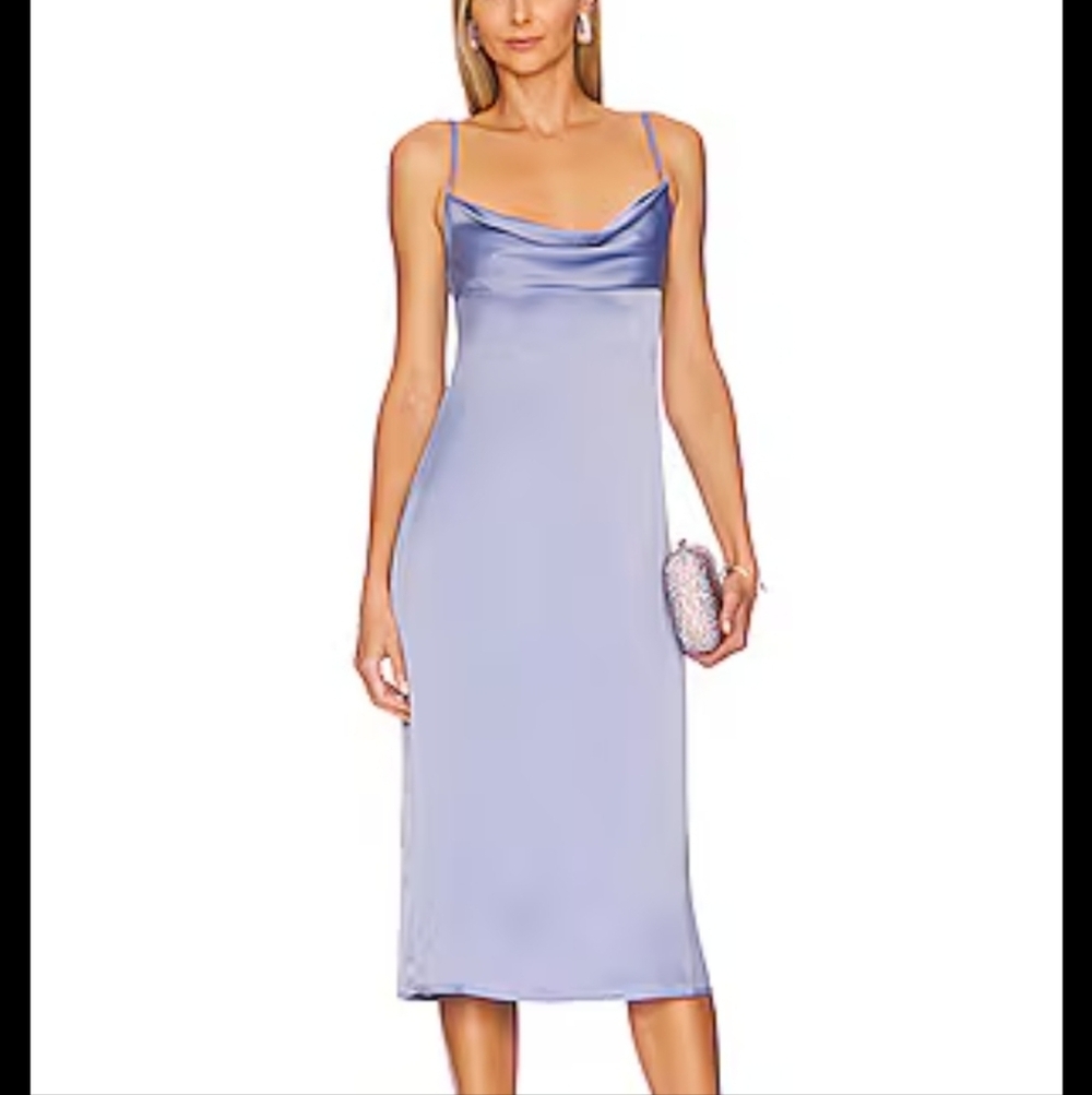 WeWoreWhat cowl neck slate blue satin charmeuse midi dress Size 6 medium